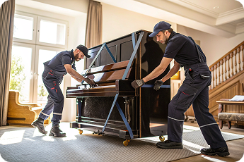 Professioneller Klaviertransport Berlin – Team transportiert schweres Klavier sicher im Innenbereich